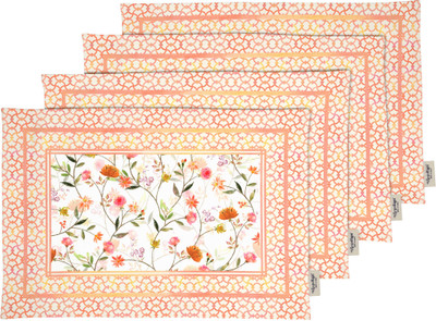 Vargottam Rectangular Pack of 4 Table Placemat(Orange, Cotton)