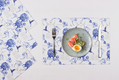 AIRWILL Rectangular Pack of 4 Table Placemat(Blue, Grey, Cotton)
