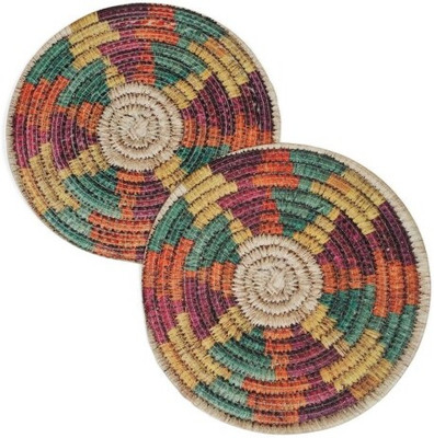 MGD Round Pack of 2 Table Placemat(Red, Yellow, Jute)