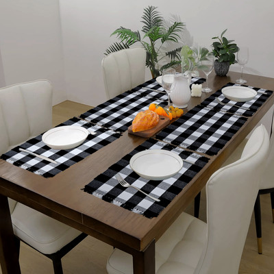 PRAKARTIK Rectangular Pack of 6 Table Placemat(Black, White, Cotton)