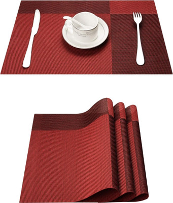 YELONA Rectangular Pack of 3 Table Placemat(Red, PVC)
