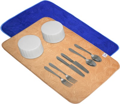 Heart Home Rectangular Pack of 2 Table Placemat(Gold, Blue, Microfibre)