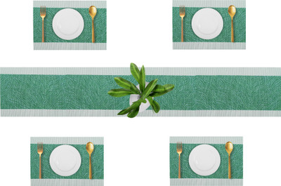 YELONA Rectangular Pack of 5 Table Placemat(Green, White, PVC)