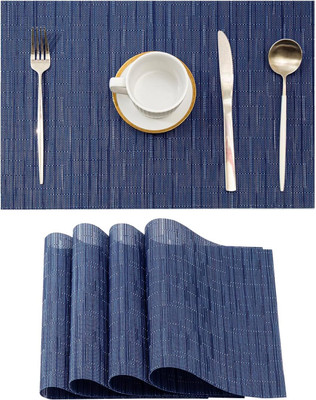 Onlyeasy Rectangular Pack of 4 Table Placemat(Blue, PVC)