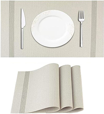 HomeHunt Rectangular Pack of 3 Table Placemat(Beige, Grey, PVC)