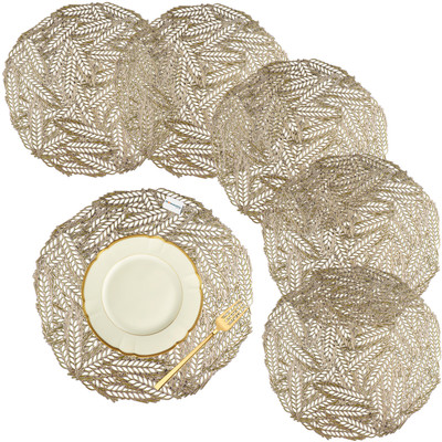HOMESTIC Round Pack of 6 Table Placemat(Gold, Leather)