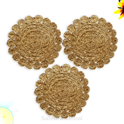 Safeora Global Round Pack of 3 Table Placemat(Beige, Jute)