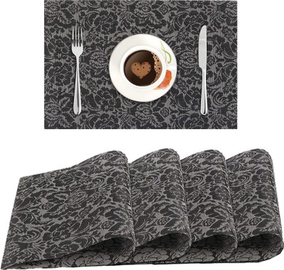 YELONA Rectangular Pack of 4 Table Placemat(Black, Grey, PVC)