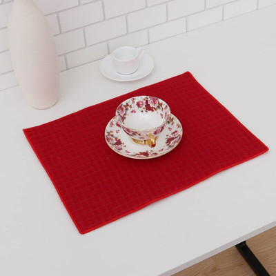 EVOSHINE Rectangular Pack of 1 Table Placemat(Red, Microfibre)