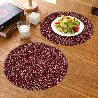 KUBER INDUSTRIES Round Pack of 2 Table Placemat(Maroon, Cotton)