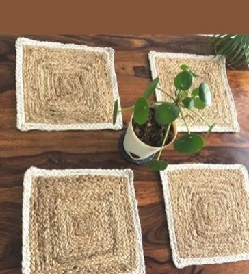 SIYA TEXTILES Round Pack of 6 Table Placemat(Beige, White, Cotton)