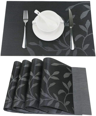 HIINFOITIC Rectangular Pack of 6 Table Placemat(Black, PVC)