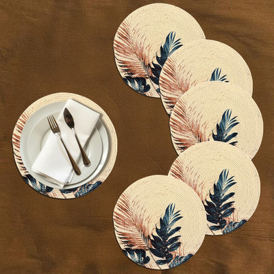 Artistic Den Round Pack of 6 Table Placemat(White, Cotton)