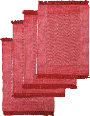 PRAKARTIK Rectangular Pack of 4 Table Placemat(Red, Cotton)