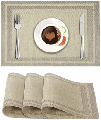 HOKiPO Rectangular Pack of 4 Table Placemat(Beige, PVC)
