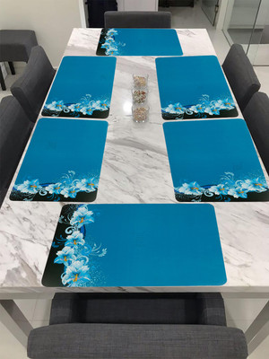 E-Retailer Rectangular Pack of 6 Table Placemat(Blue, PVC)