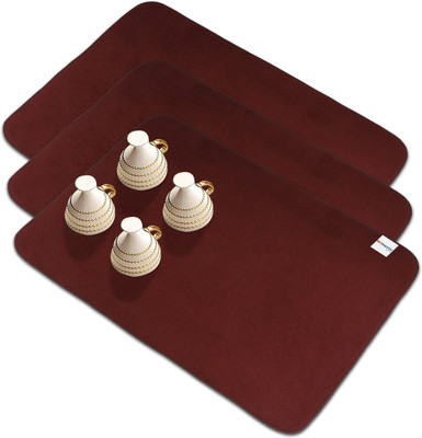 HOMESTIC Rectangular Pack of 3 Table Placemat(Maroon, Microfibre)