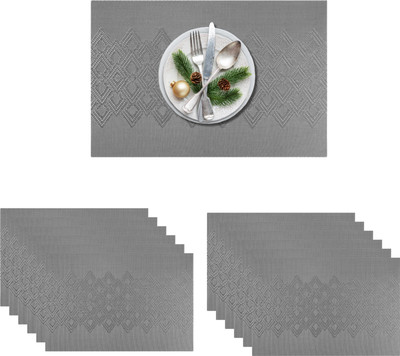 KitchEase Rectangular Pack of 12 Table Placemat(Grey, Black, Silver, PVC)