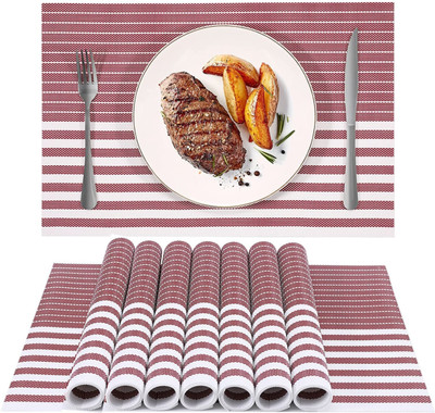 KitchEase Rectangular Pack of 7 Table Placemat(Maroon, White, PVC)