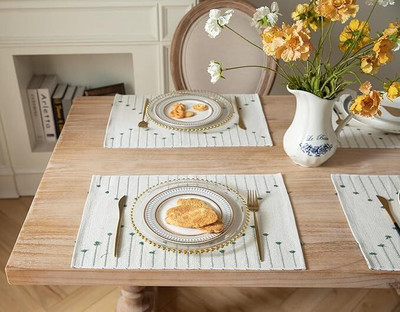 SLAZIE Rectangular Pack of 6 Table Placemat(Green, Cotton)