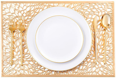 Glory Care Cut Corner Pack of 1 Table Placemat(Gold, PVC)