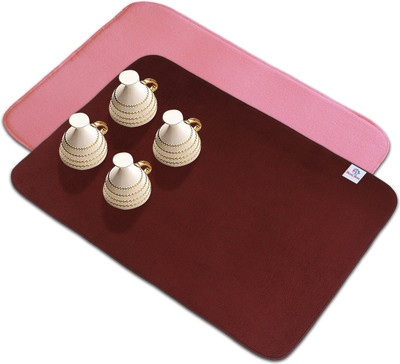 Heart Home Rectangular Pack of 2 Table Placemat(Pink, Maroon, Microfibre)