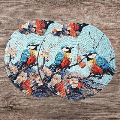 SmartFab Round Pack of 2 Table Placemat(Light Blue, Jute)
