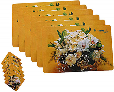 HOMESTIC Rectangular Pack of 12 Table Placemat(Yellow, PVC)