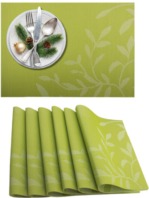 YELONA Rectangular Pack of 6 Table Placemat(Green, PVC)