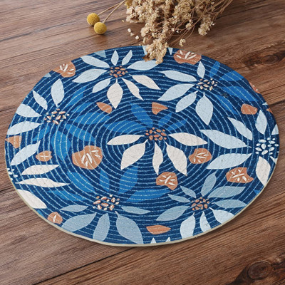 YELLOW WEAVES Round Pack of 4 Table Placemat(Dark Blue, Polyester)