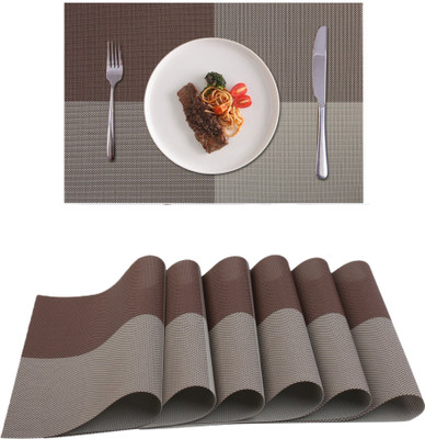 YELONA Rectangular Pack of 6 Table Placemat(Brown, Beige, Multicolor, PVC)