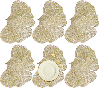 Heart Home Rectangular Pack of 6 Table Placemat(Gold, Leather)