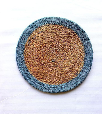 Monstera Hut Round Pack of 4 Table Placemat(Light Blue, Plastic)
