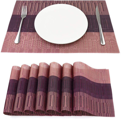 KitchEase Rectangular Pack of 7 Table Placemat(Peach, Brown, PVC)