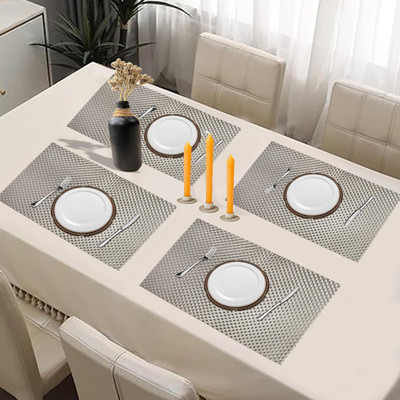 HomeCloud Rectangular Pack of 4 Table Placemat(Silver, PVC)