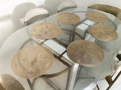 LaVichitra Round Pack of 6 Table Placemat(Gold, PVC)