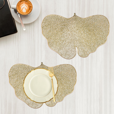 KUBER INDUSTRIES Rectangular Pack of 2 Table Placemat(Gold, Leather)