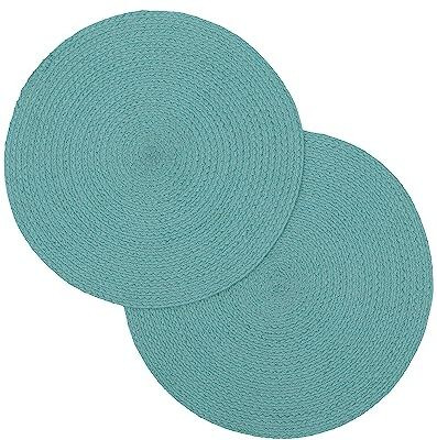 The Home Talk Round Pack of 2 Table Placemat(Blue, Polyester)