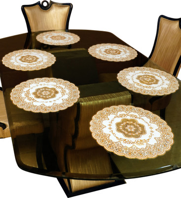 Univara Round Pack of 6 Table Placemat(Gold, PVC)