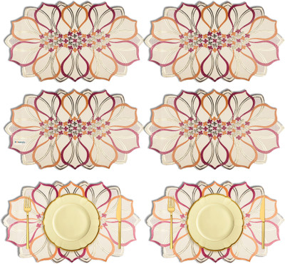 HOMESTIC Rectangular Pack of 6 Table Placemat(Gold, Microfibre)