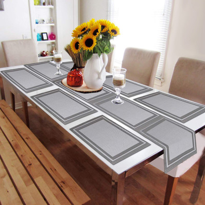 HOKiPO Rectangular Pack of 7 Table Placemat(Grey, PVC)