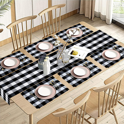 PRAKARTIK Rectangular Pack of 7 Table Placemat(White, Black, Cotton)