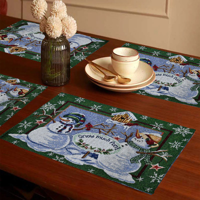 praktik Rectangular Pack of 4 Table Placemat(White, Green, Cotton)
