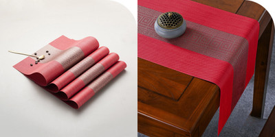 Tabletext Rectangular Pack of 5 Table Placemat(Red, PVC)
