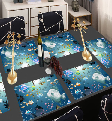 SANRAKSSHAN Rectangular Pack of 6 Table Placemat(Blue, PVC)