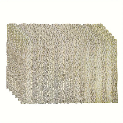 Dakshya Industries Rectangular Pack of 6 Table Placemat(Gold, PVC)