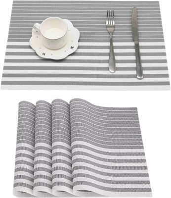 Naidev Rectangular Pack of 4 Table Placemat(Grey, Polyester)