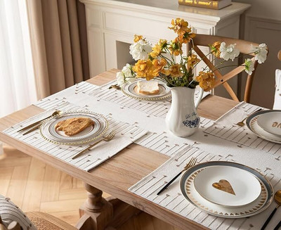 SLAZIE Rectangular Pack of 7 Table Placemat(Beige, Cotton)