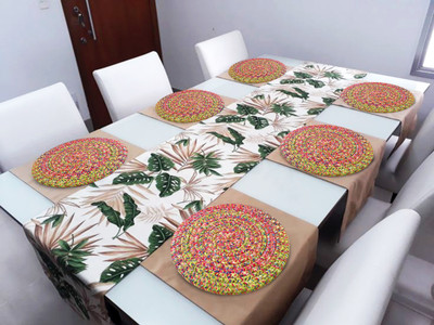 LADLI JEE Round Pack of 6 Table Placemat(Pink, Polyester)