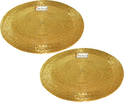 Prisha India Craft Round Pack of 2 Table Placemat(Gold, Glass)